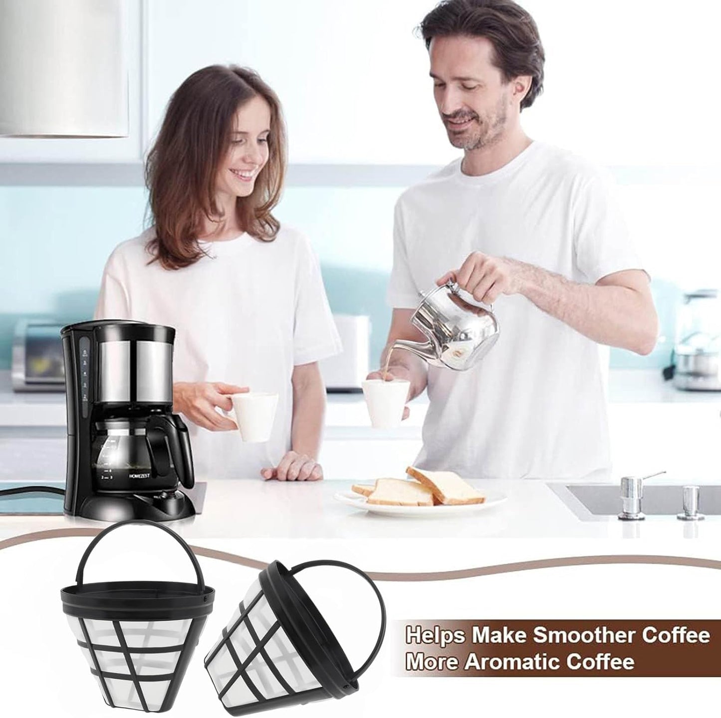 Reusable Coffee Filter Baskets, 4Pcs Cone Coffee Maker Filters #4 Replacement Coffee Filters 8-12 Cup with Spoon and Brush, Compatible with Ninja CFP301 CFP201 Coffee Machine Accessories