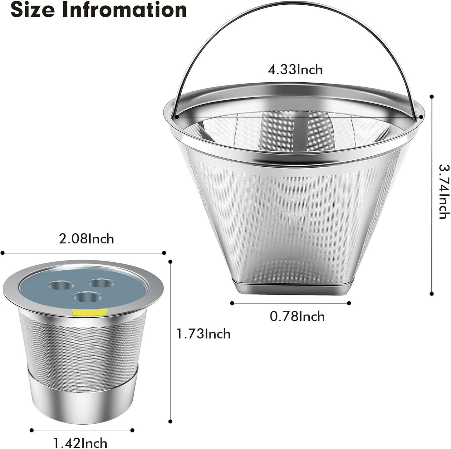 Stainless Steel Reusable Coffee Filter Compatible with Coffee Maker, Reusable Coffee Pods with 4 Cone Coffee Filters, Reusable Coffee Filters for Ninja CFP201 CFP300 CFP301 CFP307