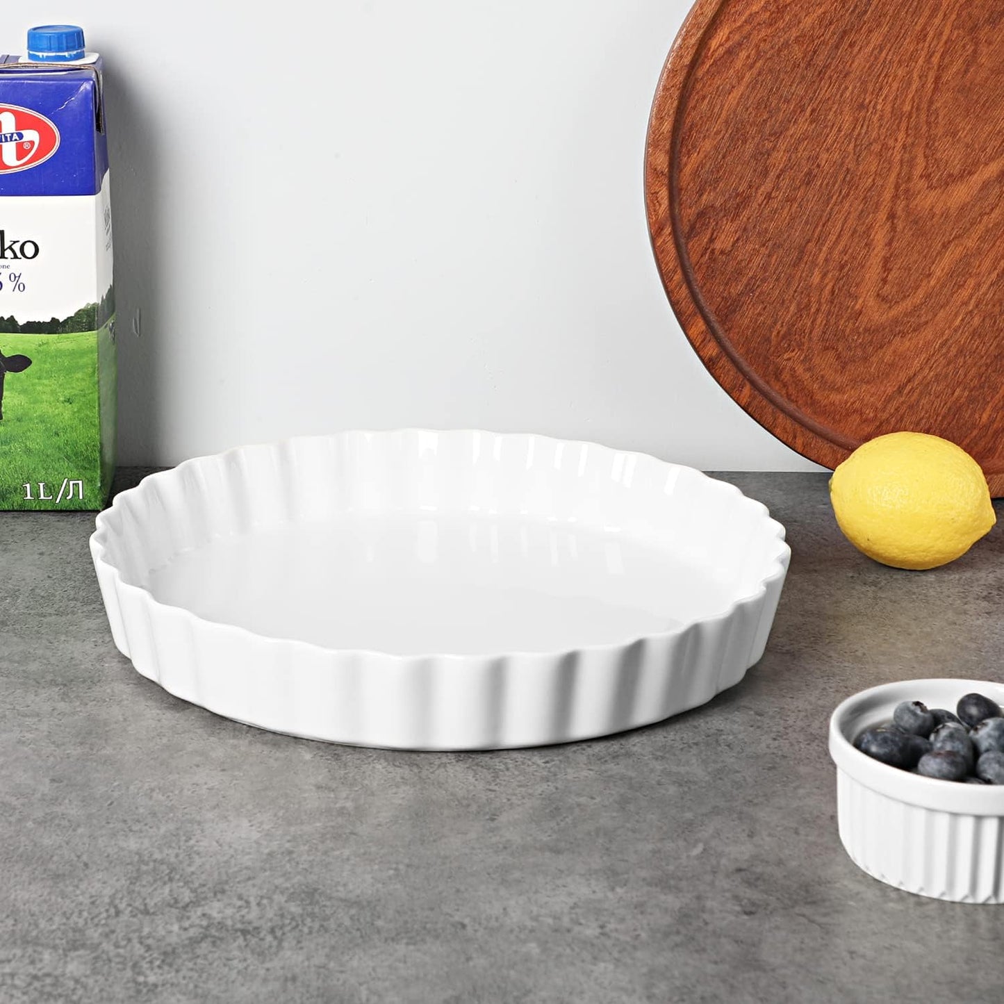 ONTUBE Pie Pans- 11 Inches Ceramic Quiche Pans, Round Pie Tins for Baking,Oven Saf (White,1 Pieces)