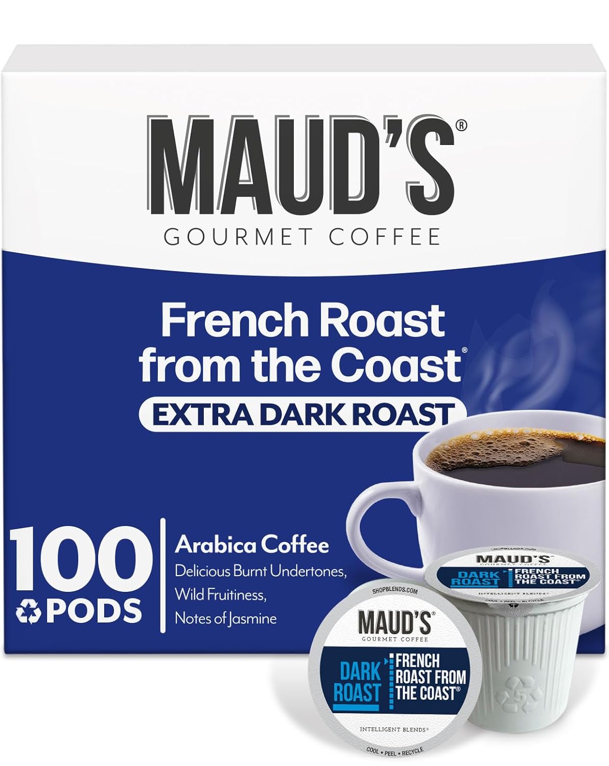 Maud's French Roast Coffee Pods, 100 ct, Dark Roast Coffee in Recyclable Single Serve Pods – 100% Arabica Coffee, Compatible with Keurig K Cups Maker