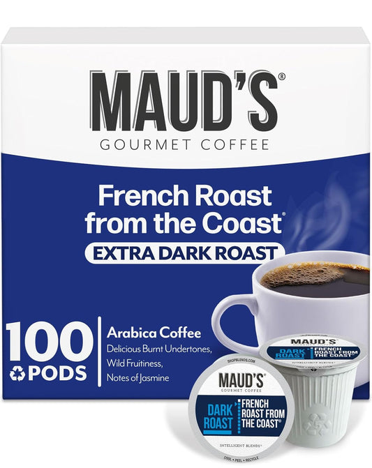 Maud's French Roast Coffee Pods, 100 ct, Dark Roast Coffee in Recyclable Single Serve Pods – 100% Arabica Coffee, Compatible with Keurig K Cups Maker