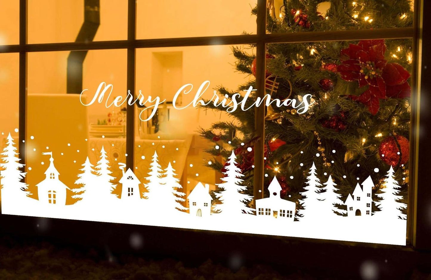 Christmas Stencils for Window Glass Large Christmas Village Stencil for Wood Christmas Tree House Holiday Drawing Templates for Painting on Wall Canvas Paper Doormat