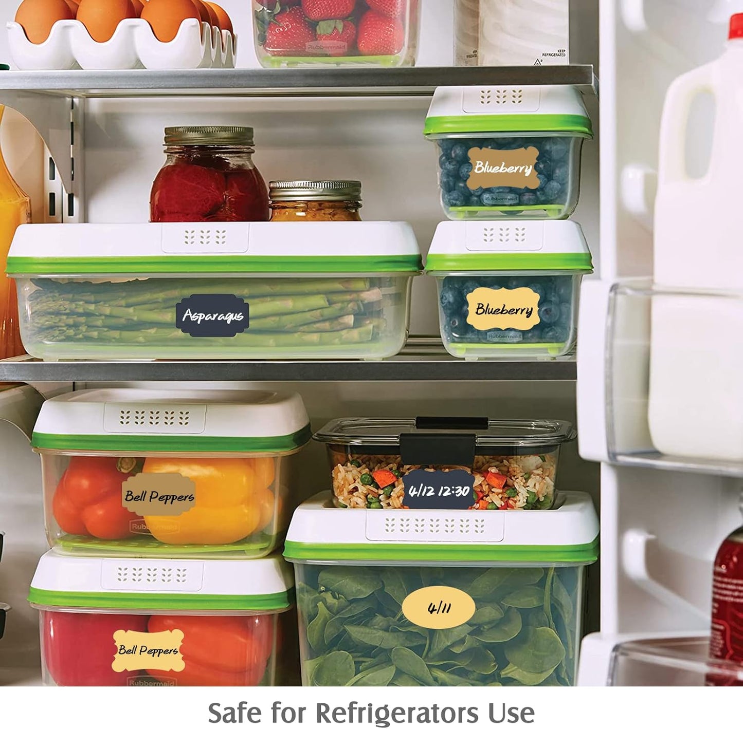 Nardo Visgo 108pcs Colored Labels for Food Containers with 2 Markers, Waterproof Removable Self-Adhesive Colorful Chalkboard Label Stickers for Kitchen Spice Jar Bottle Storage Bin Pantry Organizing