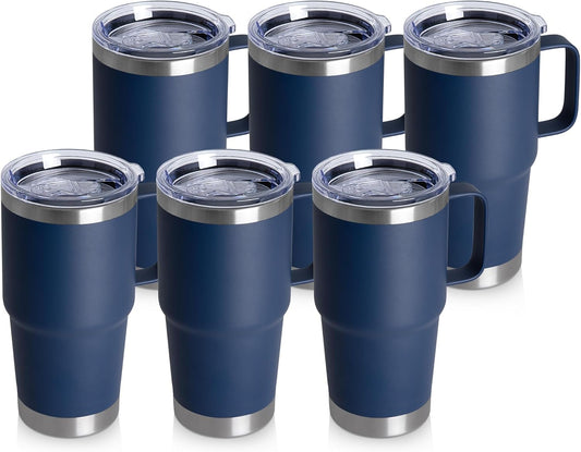 HASLE OUTFITTERS 20oz Tumbler Bulk with Lid, Stainless Steel Tumbler Bulk with Handle, Metal Insulated Travel Coffee Mug Set with Handle, Double Wall Vacuum Leak Proof Tumbler Cup, Navy 6 Pack