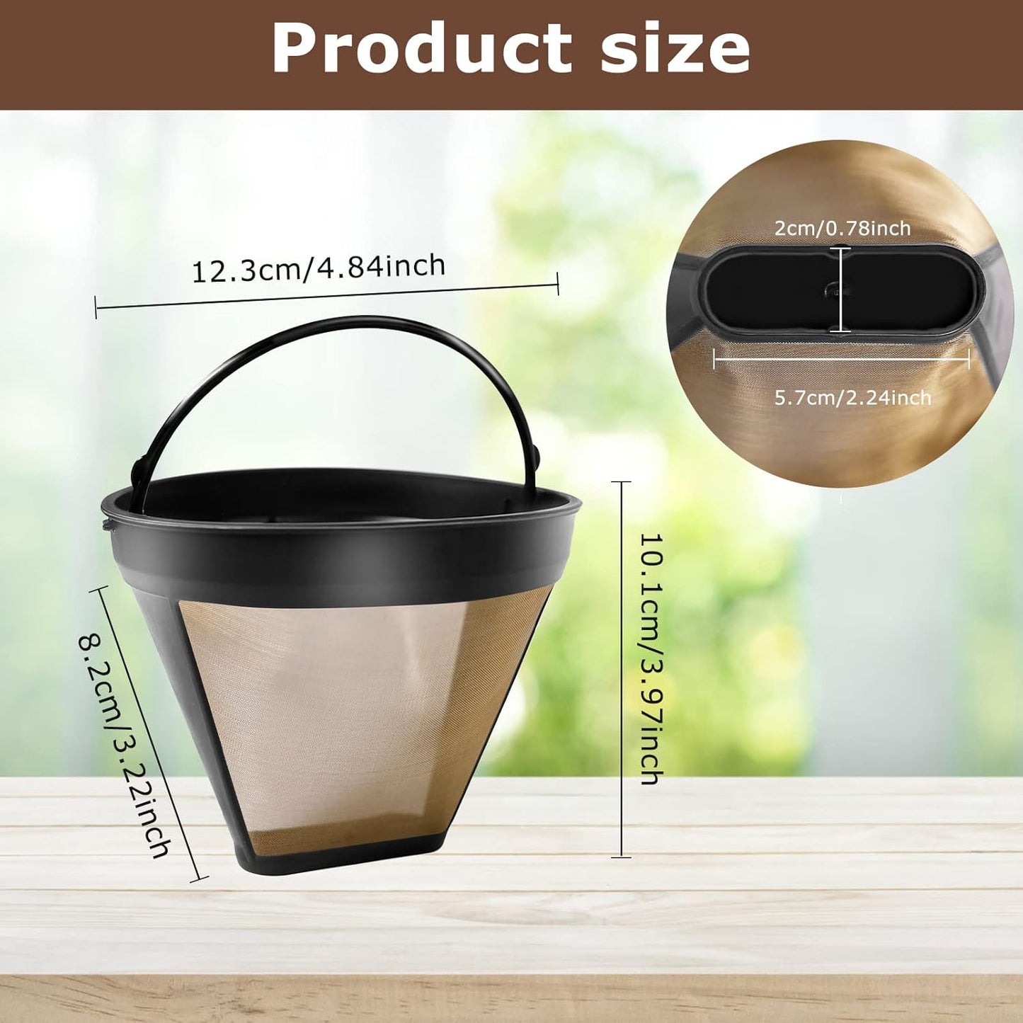 KEEPOW Reusable Coffee Filter Replacement 12-Cup, Compatible with Cuisinart Coffee Makers, Gold Tone Coffee Filter Basket 10-12 Cup