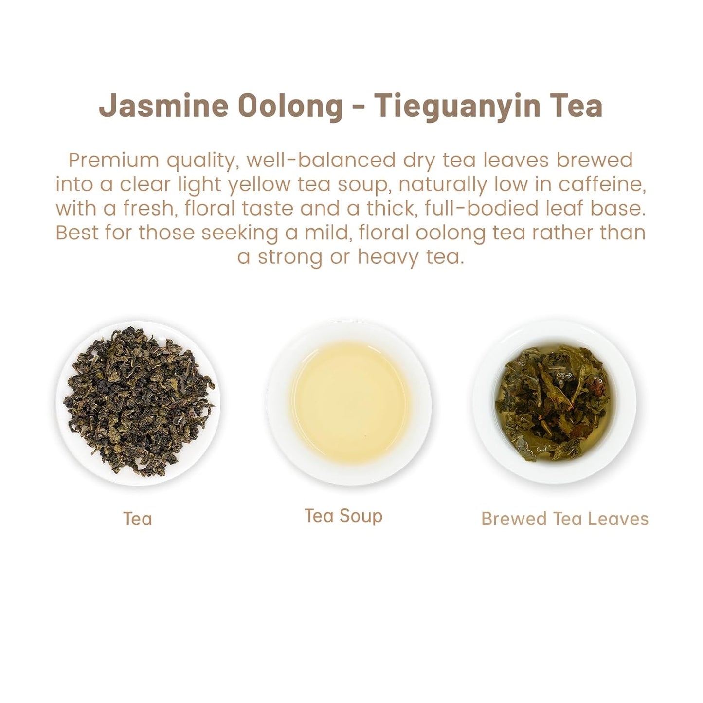 iTeaworld Jasmine Oolong Loose Leaf Tea, Fujian Anxi Tieguanyin Whole Leaf, Natural Jasmine Aroma, No Sugar & Additives, Hot & Cold Brew, Sealed Bag, 3.52oz