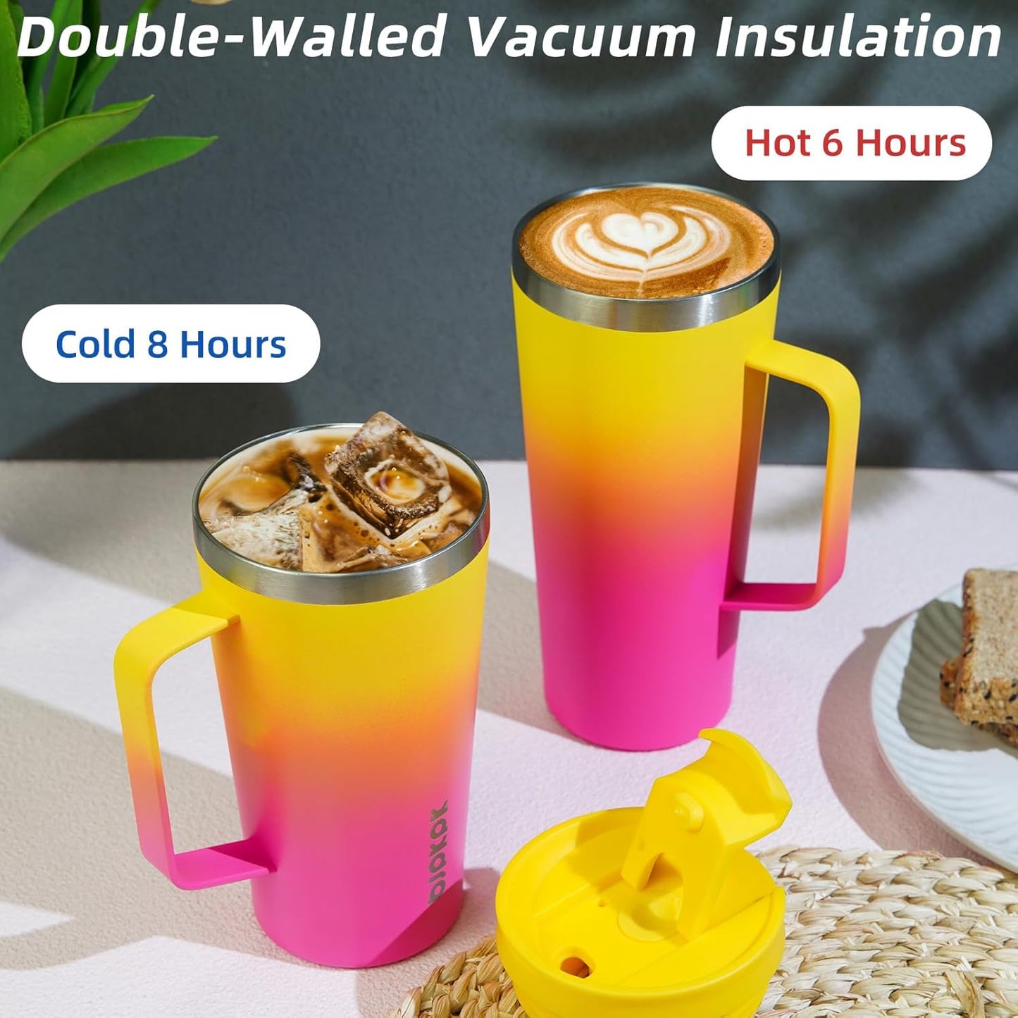 BJPKPK Insulated Tumbler with Handle, 30oz Insulated Tumblers with Lid and Straw, Stainless Steel Metal Water Bottles, Coffee Travel Mugs, Cups, Light Pink