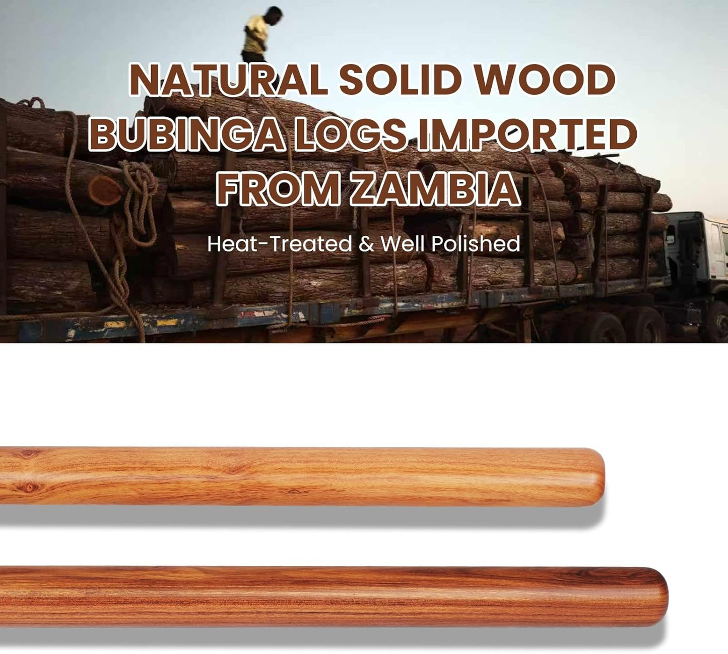 Natural High-Density Solid Bubinga Wood French Rolling Pin | 50% Heavier than Sapele pins | Less Effort | Perfect for Pies, Pastry & Cookies | Protective Fabric Sleeve - Ideal Baking Gift.