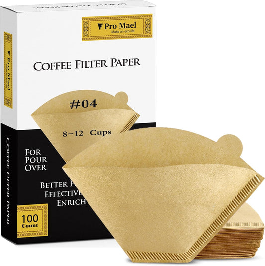 Pro Mael Cone Coffee Filters #4, Number 4 Coffee Filter 8-12 Cup for Drip Coffee Maker, Unbleached Natural (100, #4)
