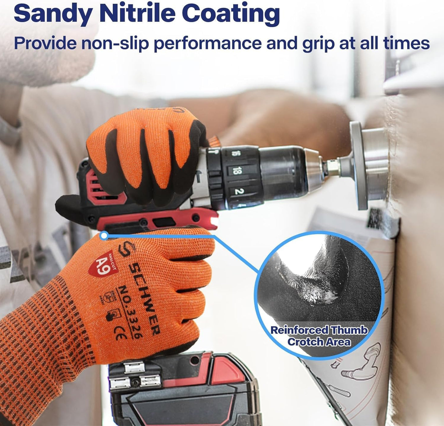 Schwer ProGuard Highest Level Cut Resistant Work Gloves PR3326 for Extreme Protection，ANSI A9 Cut Gloves with Reinforced Thumb, Non Slip, Non PFAS, Durable, Touch-screen, Orange 2 Pairs（L）