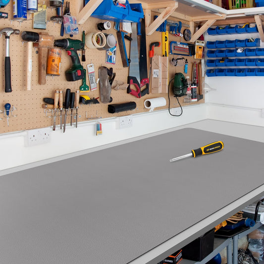 Light Gray Plastic Table Cover Protector, 42" x 60" Waterproof Easy Flat PVC Desk Pad Mat, 1.5mm Thick Rectangle Vinyl Table Top Protector for Dining Room Table, Office, Dresser