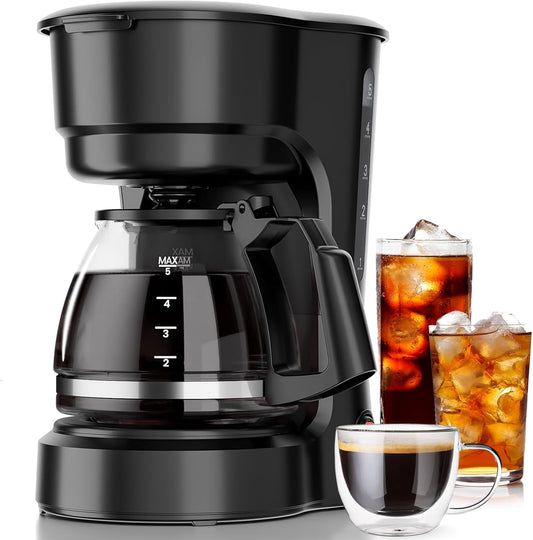 Kismile 5-Cup Drip Coffee Maker with Anti-Drip System, Food-Grade Compact Coffee Machine with Removable Funnel, Warm Plate, Dishwasher-Safe Glass Carafe, Portable Coffee Maker for Home & Office Use