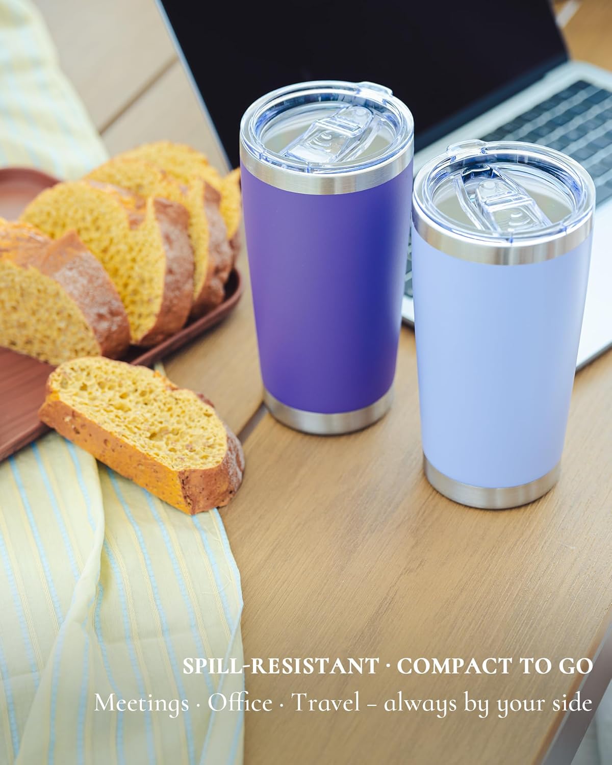 Travel Coffee Tumbler 20oz, 1 Pack Leakproof Travel Coffee Mug with Lid and Straw, Stainless Steel Double Wall Vacuum Insulated Tumbler for Hot/Iced Drinks (Textured Matte, Purple)