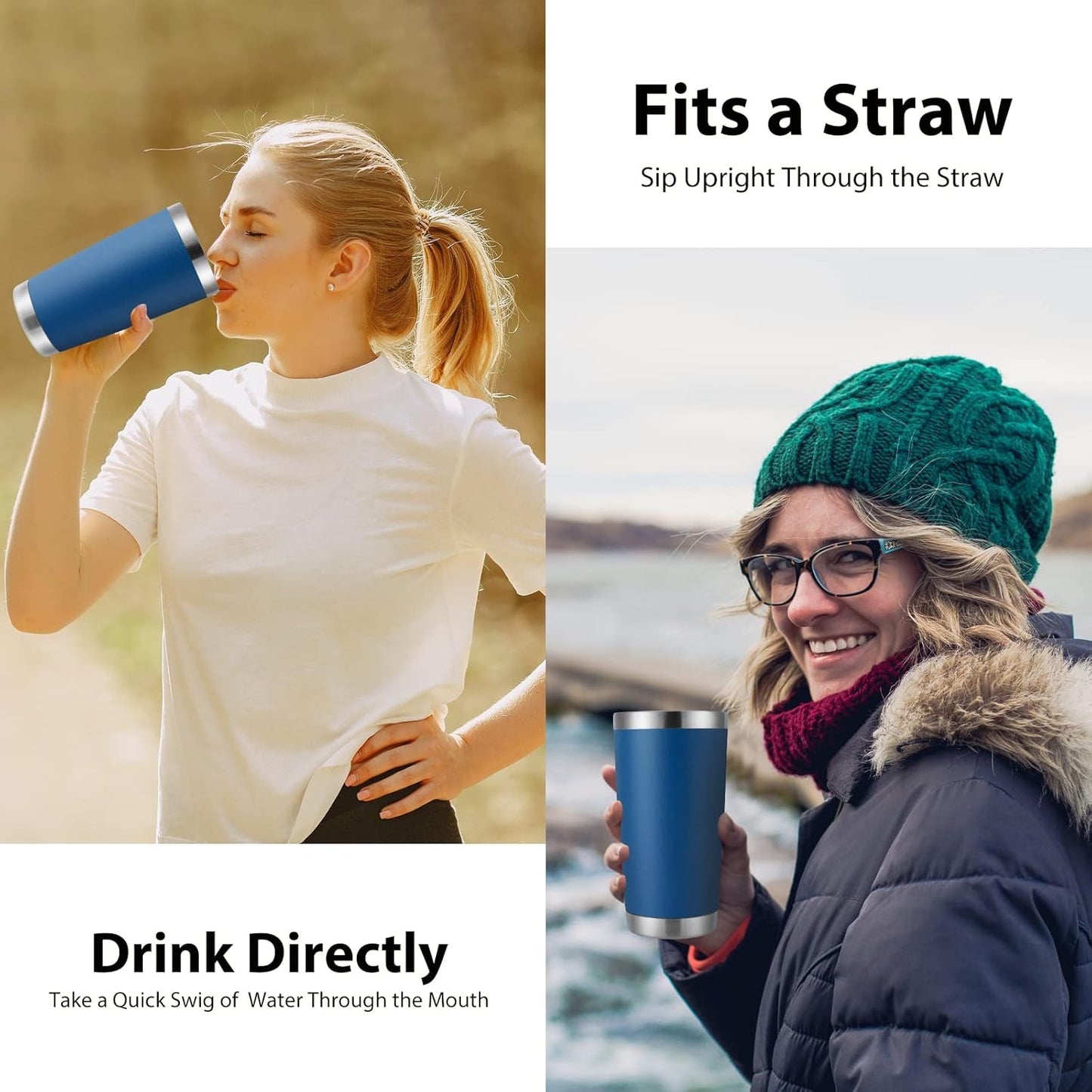 DOMICARE 20oz Stainless Steel Tumbler Bulk with Lid, Double Wall Vacuum Insulated Travel Mug, Powder Coated Coffee Cup (Dark Blue, 1)