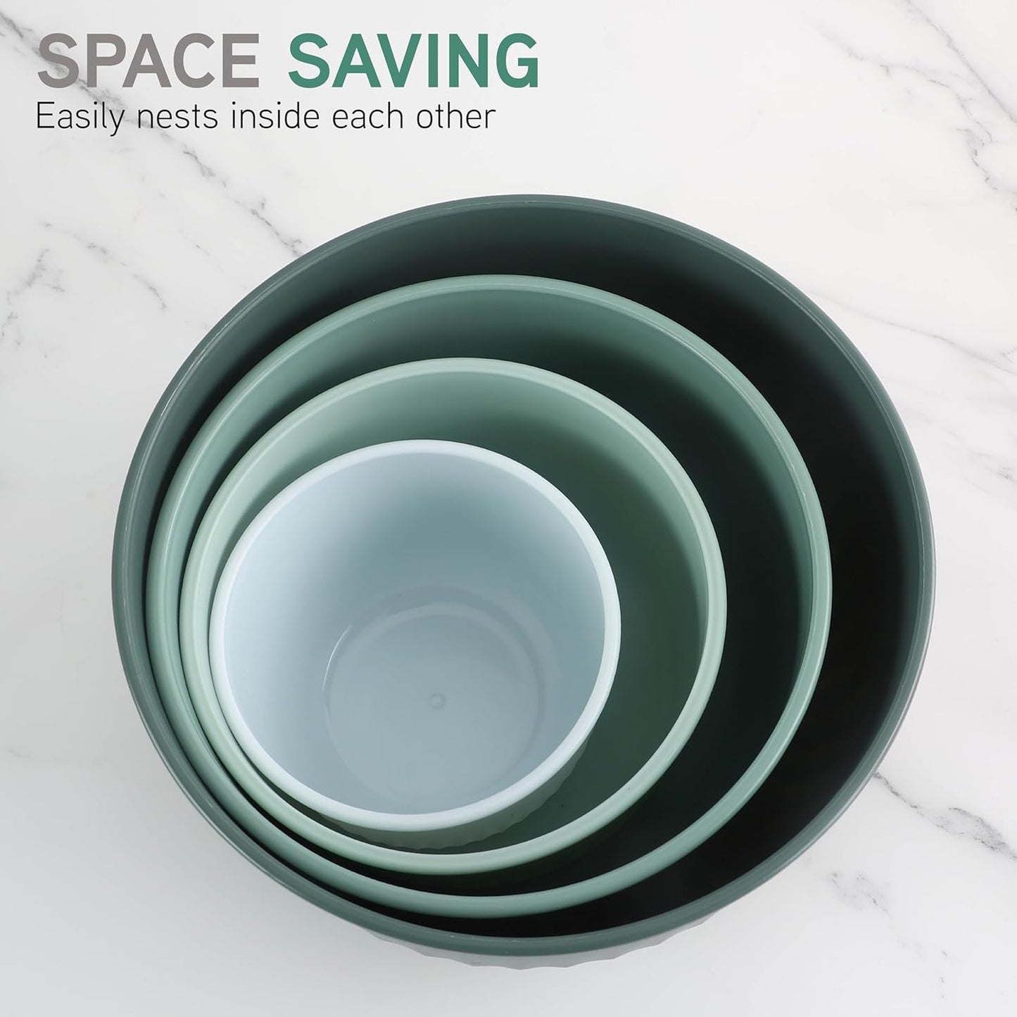 COOK WITH COLOR Prep Bowls with Lids- Wide and Deep Nesting Plastic Small Mixing Bowl Set with Lids, 8 Piece Set - Deep Bowls, Sage