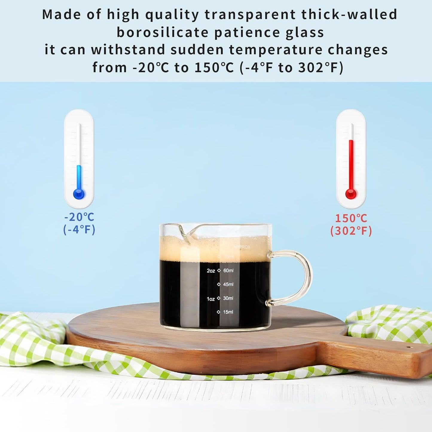 Espresso Double Spouts Glass Coffe Cup with Handle - 75ML/2.5OZ, Clear, Scale Measurement - Espresso Shot Glasses Cup(2PCS) (with Scale)