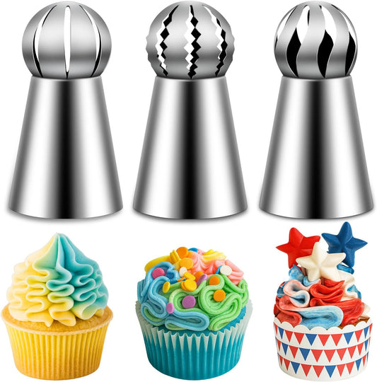 Suuker Ball Russian Piping Tips Lace Mold Pastry Cake Decorating Tool, Stainless Steel Cream Butter cream Cake DIY Baking Pastry Tools (3 Pieces)
