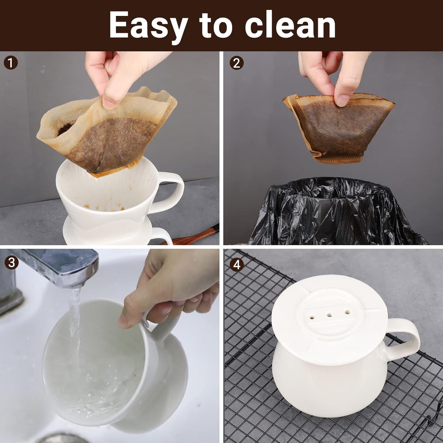 Segarty Pour Over Coffee Maker, Single Cup White Ceramic Coffee Dripper, Size No.2 Reusable Filter Cone Drip Holder Slow Brewer with 3 Holes Flat Bottom for Home, Office, Travel, Camping