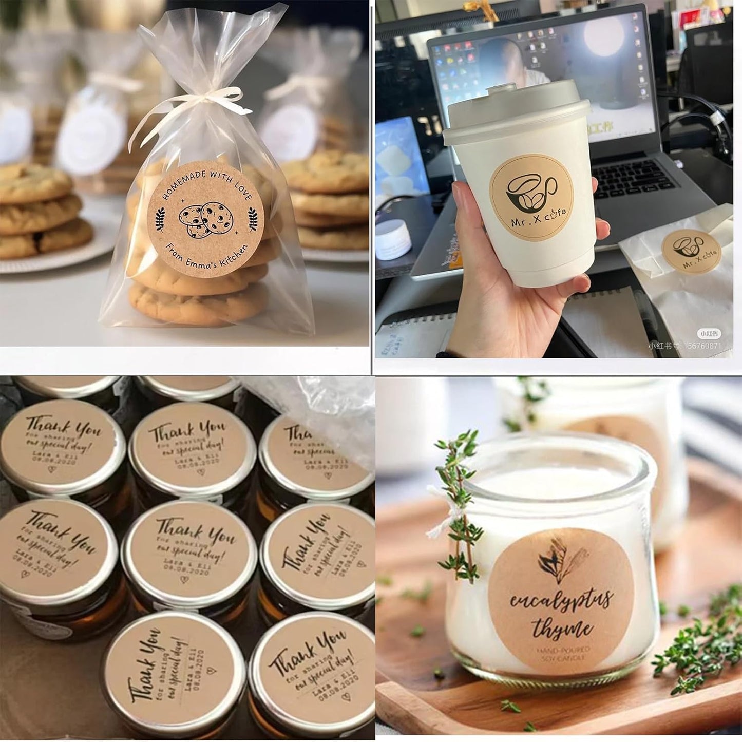 Custom Stickers Kraft Paper Labels Personalized Withe Text, Business Logo Customized Food Jars Labels Bakery Label Sticker Package Favor Canning Circle 100pcs (Style 9)