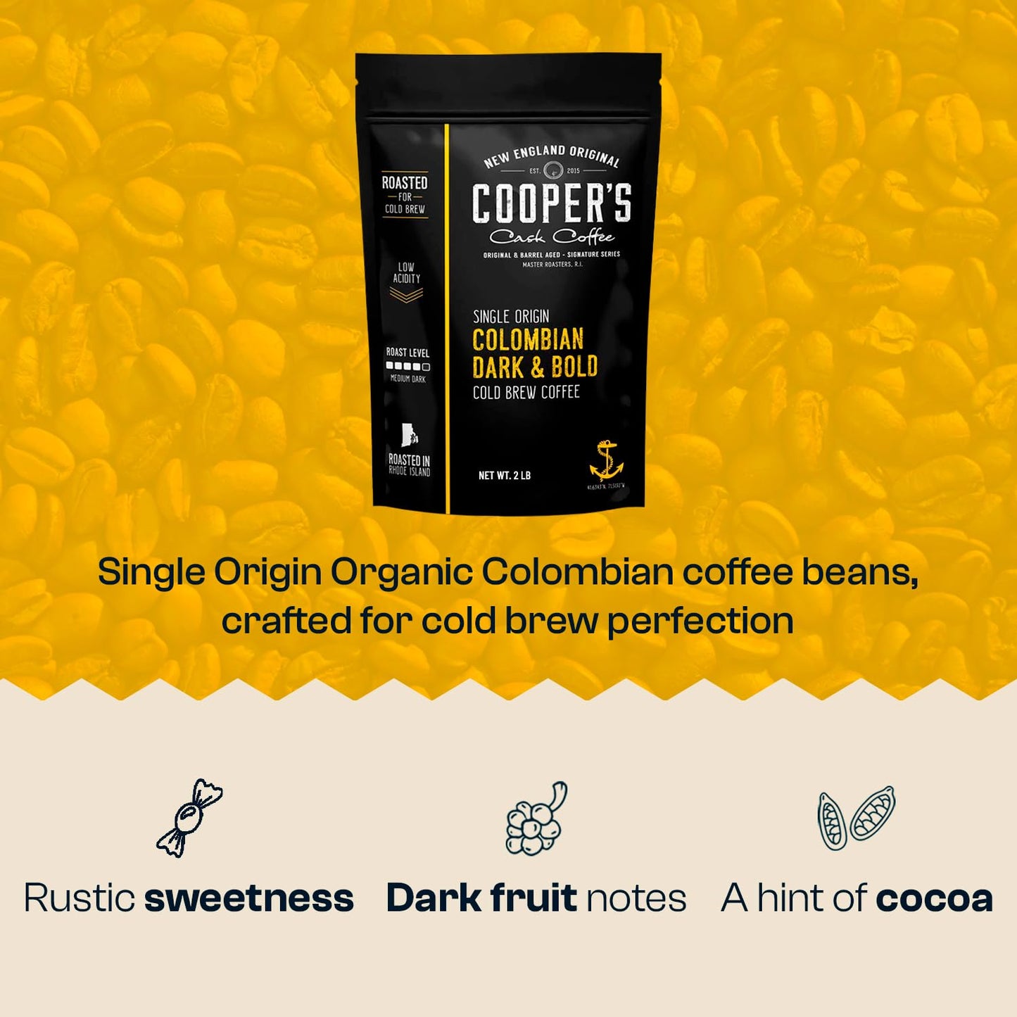 Cold Brew Coffee Colombian Reserve Single Origin Coarsely Ground Coffee - 2 lb. Bag - Dark Roast