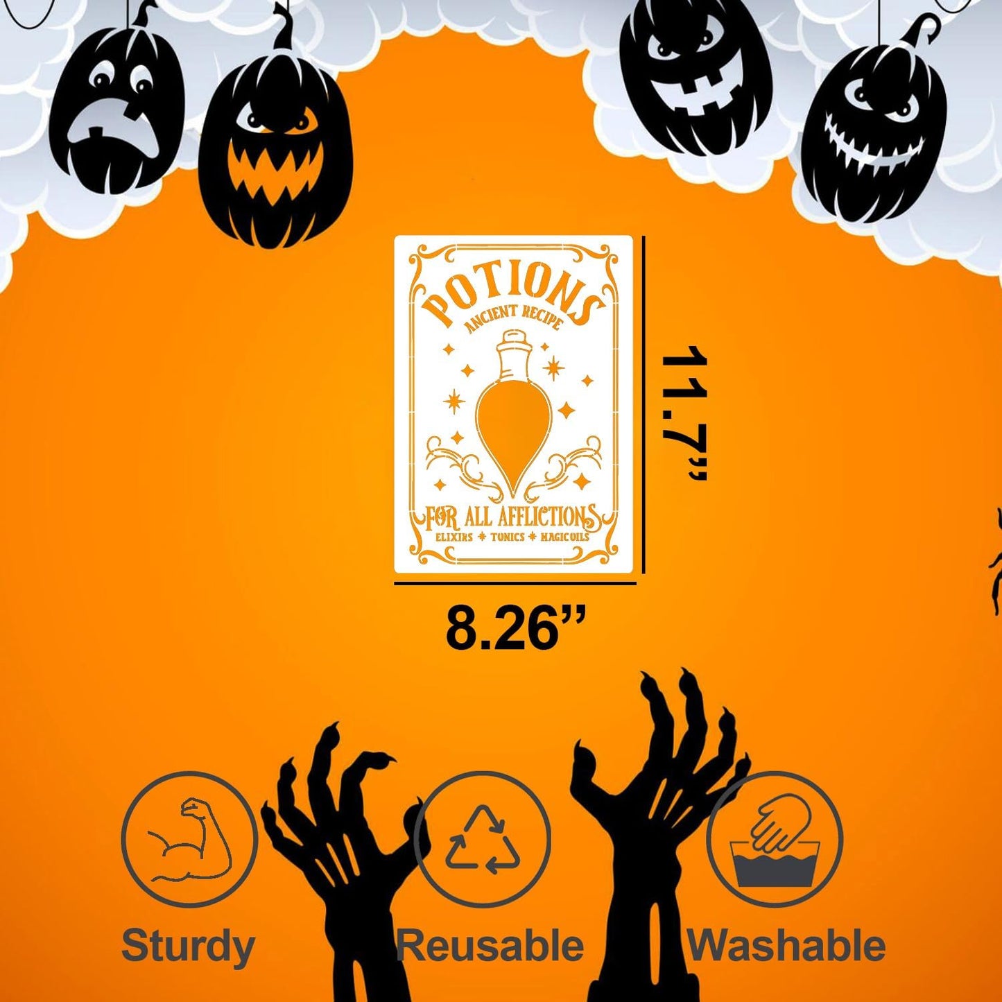 Halloween Stencils for Painting 11.7”x8.26” Reusable Halloween Stencil A4 Skeleton Witch Black Cats Draw Templates for Wood Signs Walls Windows Door Mat Fabrics