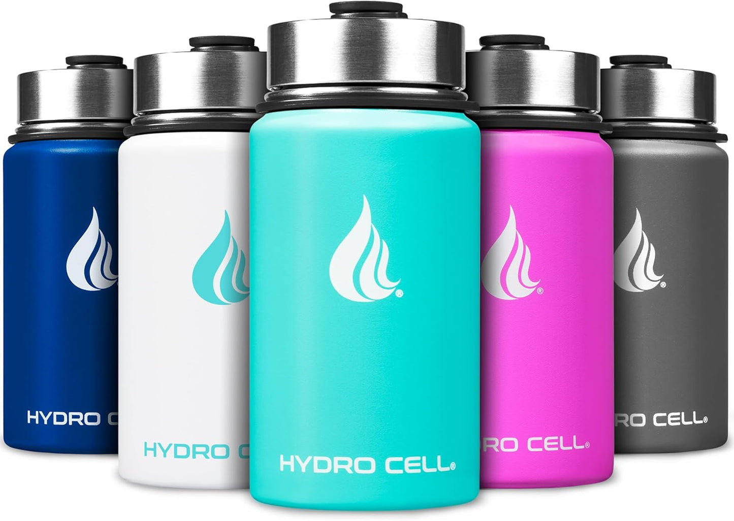 HYDRO CELL Stainless Steel Insulated Water Bottle with Straw - For Cold & Hot Drinks - Metal Vacuum Flask with Screw Cap and Modern Leakproof Sport Thermos for Adults (Teal 14oz)