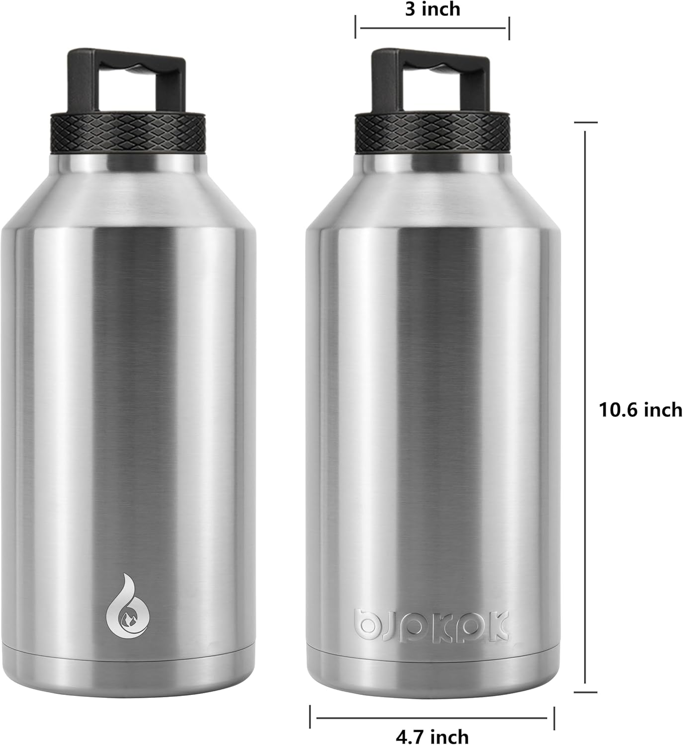 BJPKPK Half Gallon Water Bottle Insulated, Dishwasher Safe 64 oz Water Bottle with Handle, Leakproof BPA Free Water Jug, Large Metal Thermos for Sports, Stainless Steel Primary Color