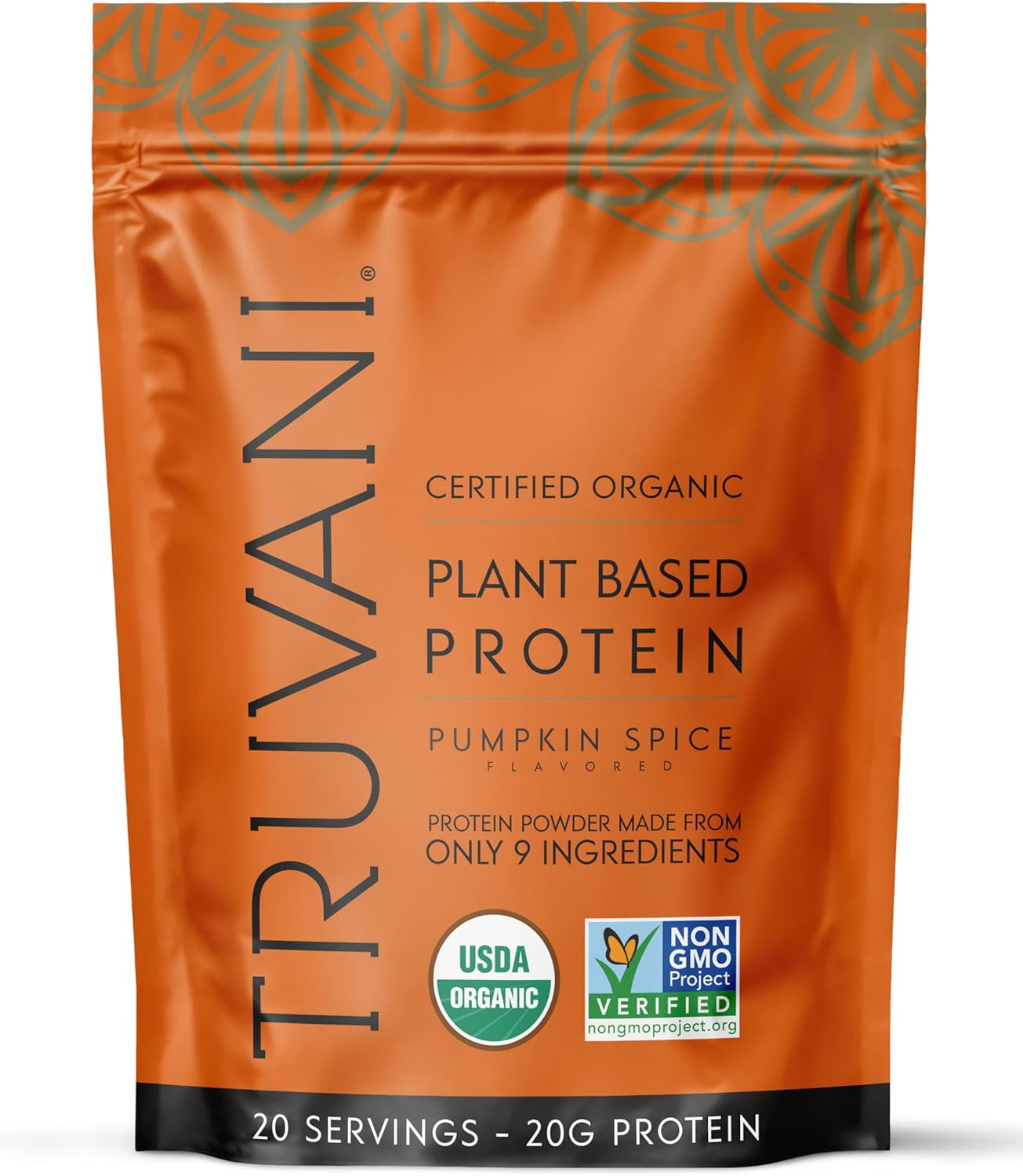 Truvani Vegan Pea Protein Powder | Pumpkin Spice | 20g Organic Plant Based Protein | 20 Servings | Keto | Gluten & Dairy Free | Low Carb | No Added Sugar