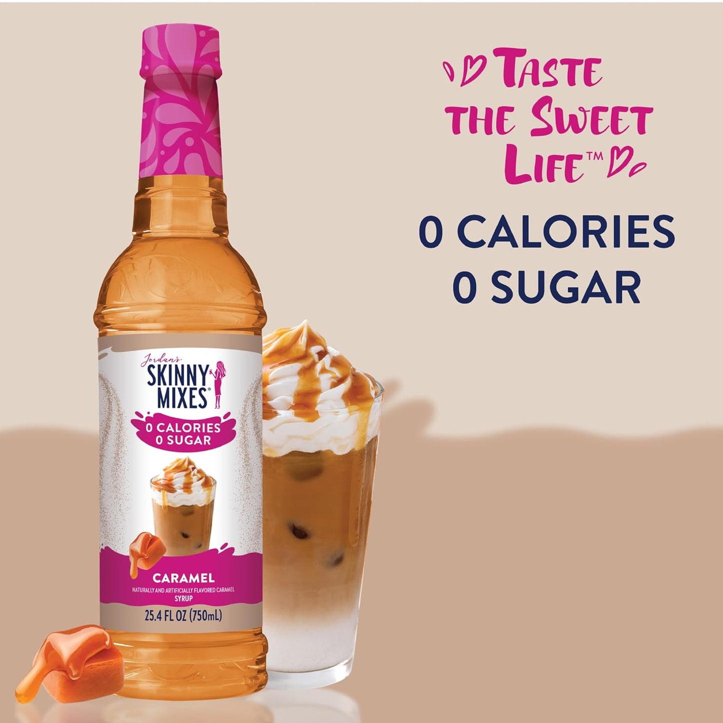 Jordan's Skinny Syrups Salted Caramel, Sugar Free Flavoring Syrup, 25.4 Ounce Bottle (Pack of 2)