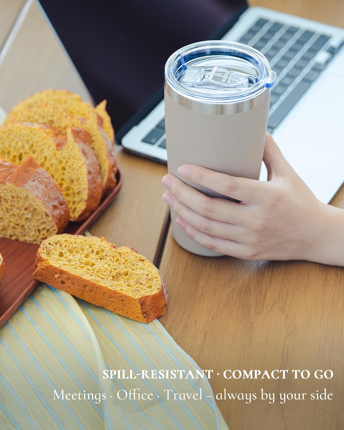 Travel Coffee Tumbler 20oz, Leakproof Travel Coffee Mug with Lid and Straw, Stainless Steel Double Wall Vacuum Insulated Tumbler for Hot/Iced Drinks (Textured Matte, Brown)