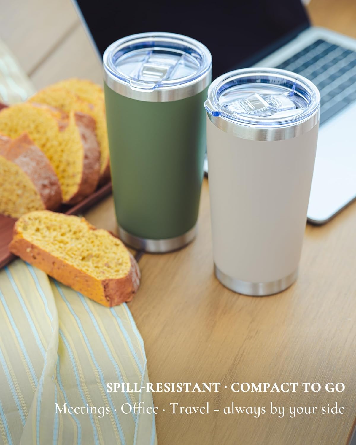 Travel Coffee Tumbler 20oz, 4 Pack Leakproof Travel Coffee Mug with Lid and Straw, Stainless Steel Double Wall Vacuum Insulated Tumbler for Hot/Iced Drinks (Textured Matte, Army Green)