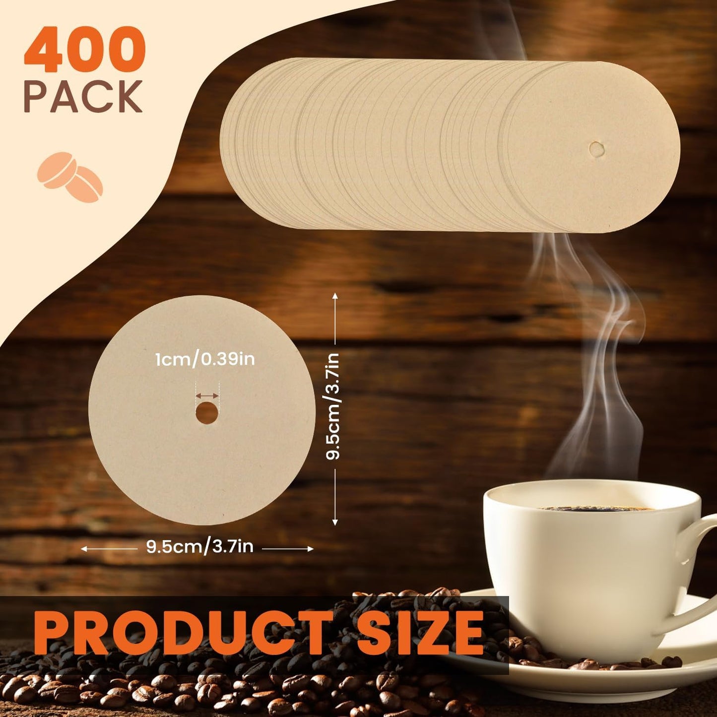 400 Pack Of Natural, Unbleached 3.75-Inch Disposable Coffee Filter Discs, Designed for Percolator Coffee Makers. Ideal for Use At Home, Office, Or Camping.