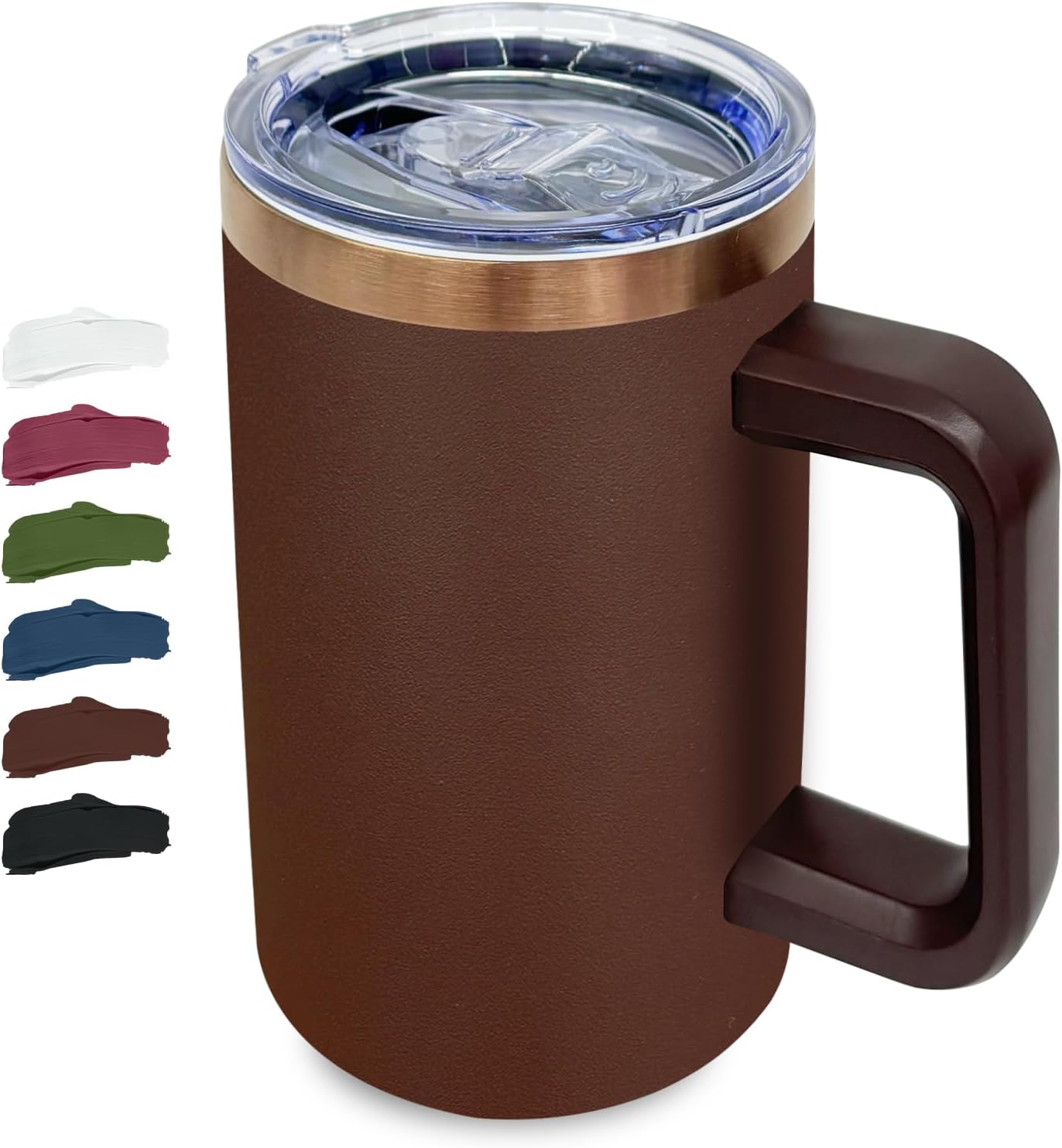 20 oz Insulated Coffee Mug with Lid, Stainless Steel Coffee Tumbler Bulk, Double Wall Vacuum Travel Mug with Handle, Leakproof Powder Coated Coffee Cups for Hot and Cold Drinks (Brown,1 pack)