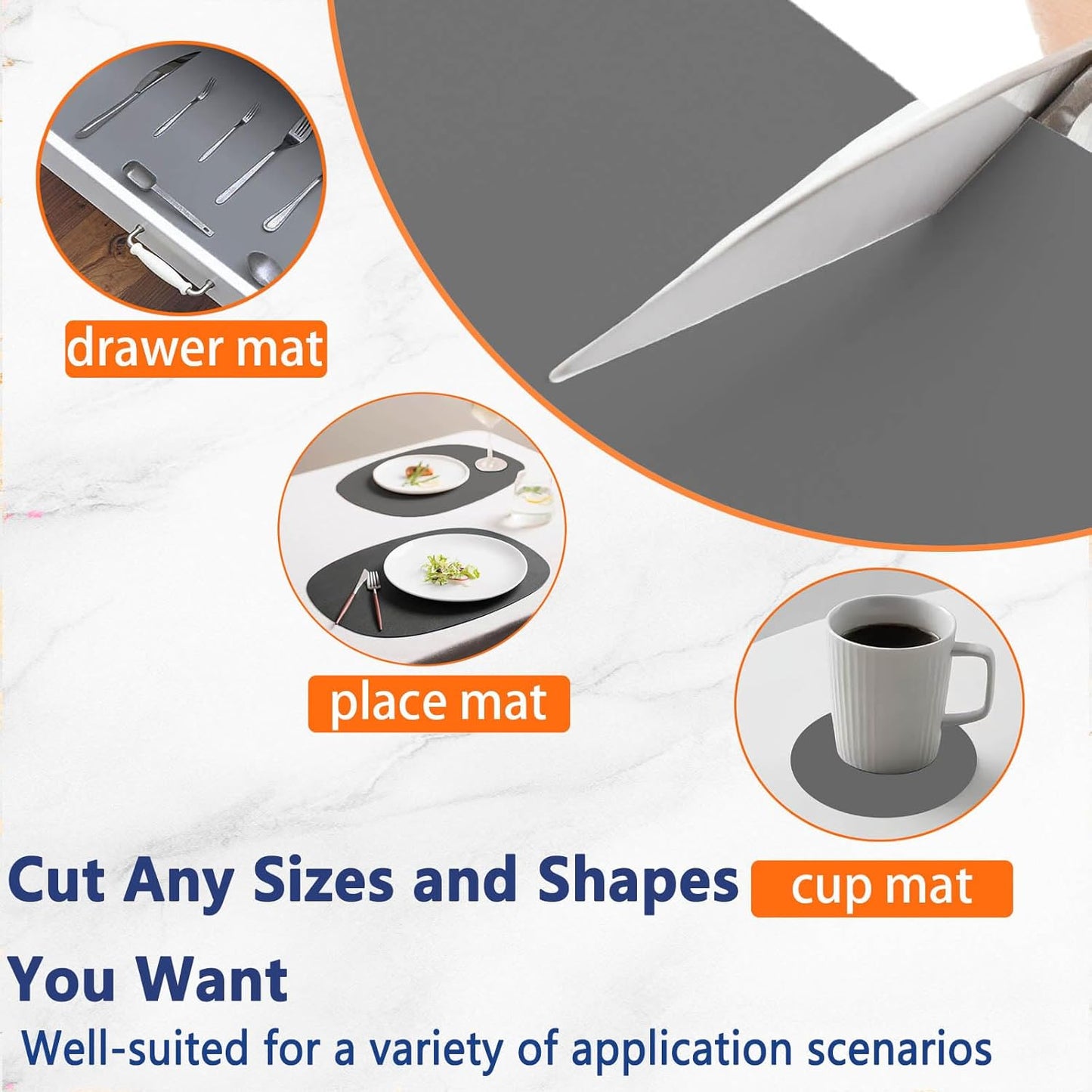 120" x24''(305cmx60cm) Extra Large Silicone Mat for Kitchen Counter, Heat Resistant Countertop Protector, Non-Slip Waterproof Kitchen Island Mat, Easy to Clean, Light Gray