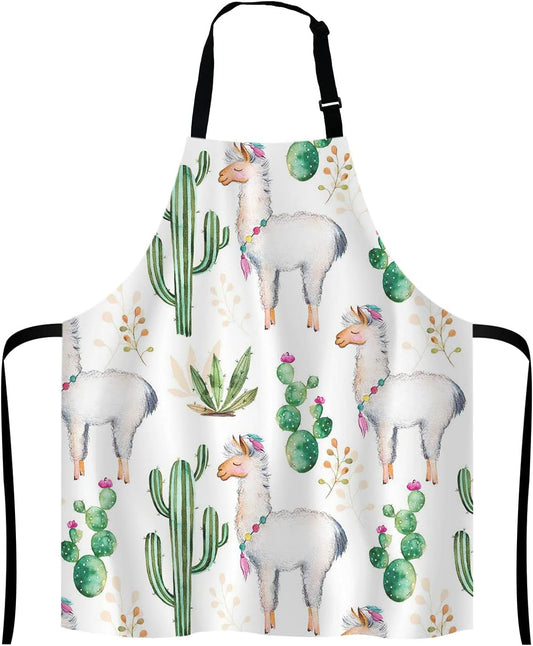 Llama Cacti Apron for Women and Men, Adjustable Kitchen Chef Apron for Cooking Baking - Cute Birthday, Anniversary, Mother's Day Apron Presents for Mom Wife Girlfriend Aunt Grandma
