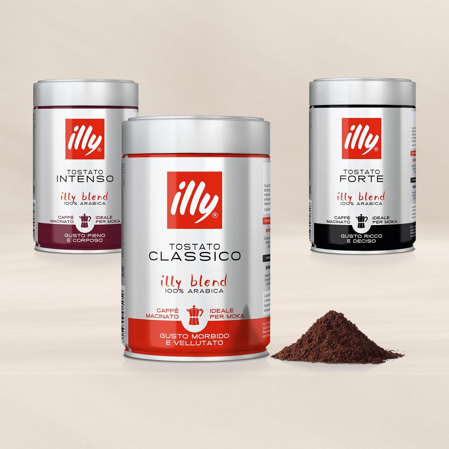 illy Ground Coffee Moka - 100% Arabica Flavored Coffee Ground - Rich Aromatic Coffee Grounds Profile – Classico Medium Roast - Notes of Caramel, Orange Blossom & Jasmine - No Preservatives – 8.8 Ounce