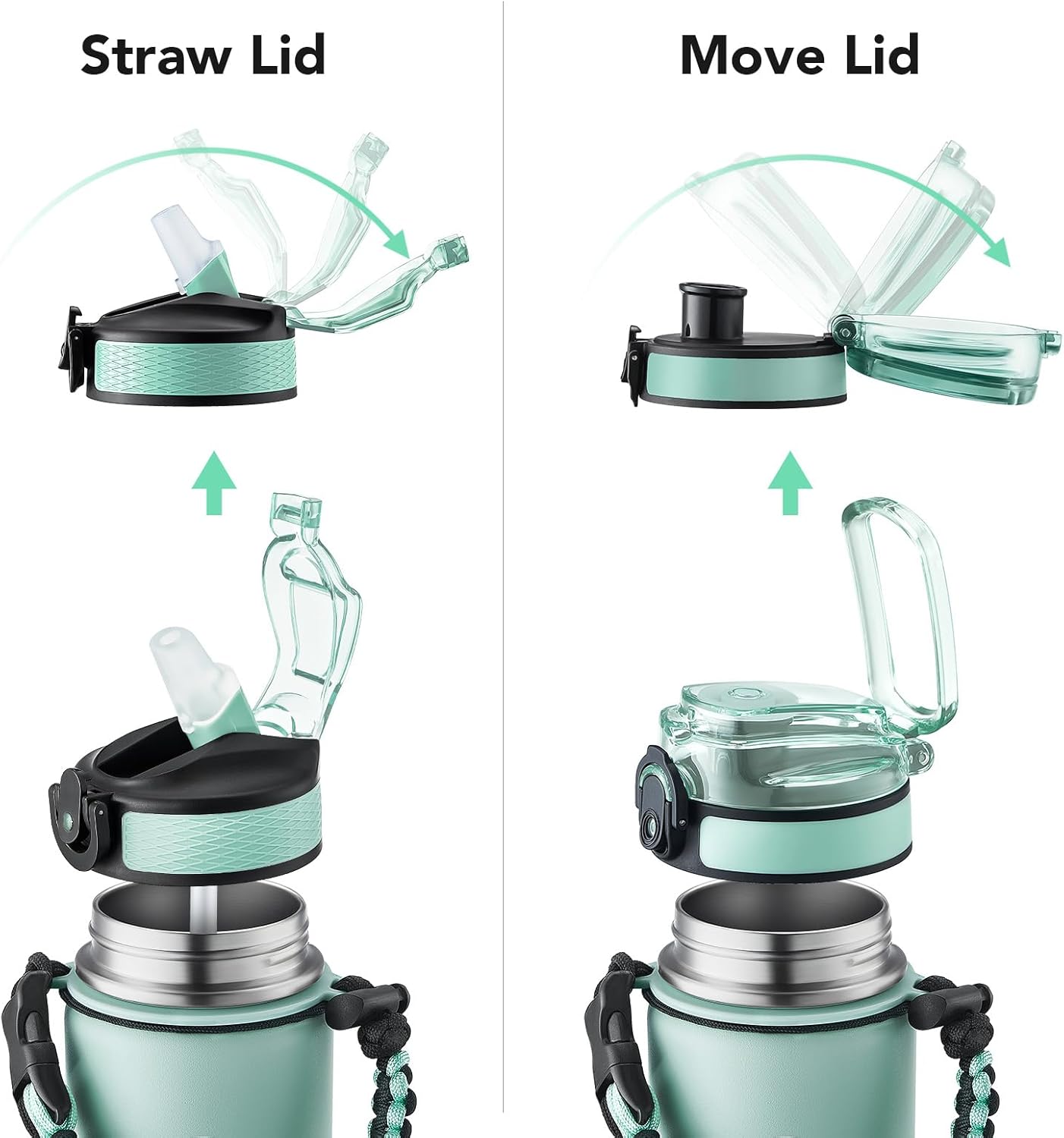 GOSWAG Insulated Sports Water Bottle, 24oz 2 Lids(with Straw/No Straw), Stainless Steel Water Bottles with Paracord Handle, Insulated Bottle with Double-Wall Vacuum Insulation