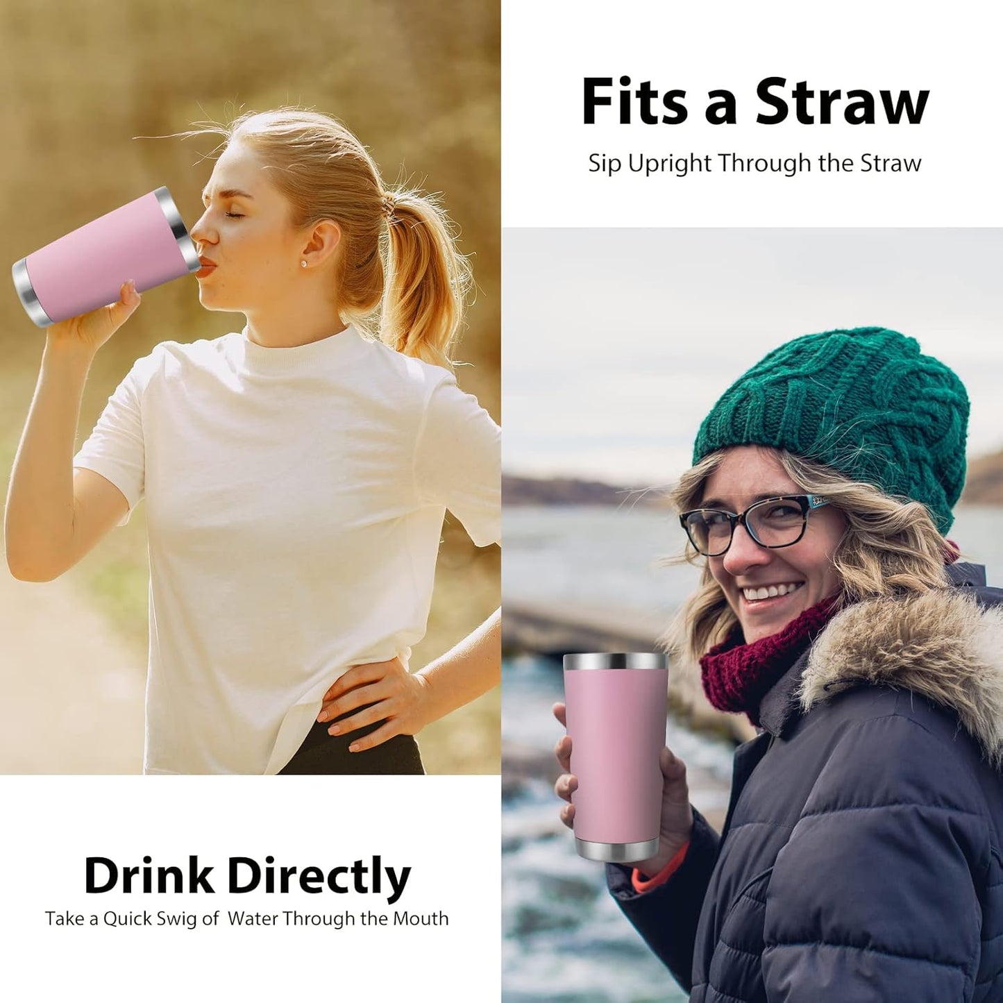 DOMICARE 20oz Stainless Steel Tumbler Bulk with Lid, Double Wall Vacuum Insulated Travel Mug, Powder Coated Coffee Cup, Pink, 4 Pack