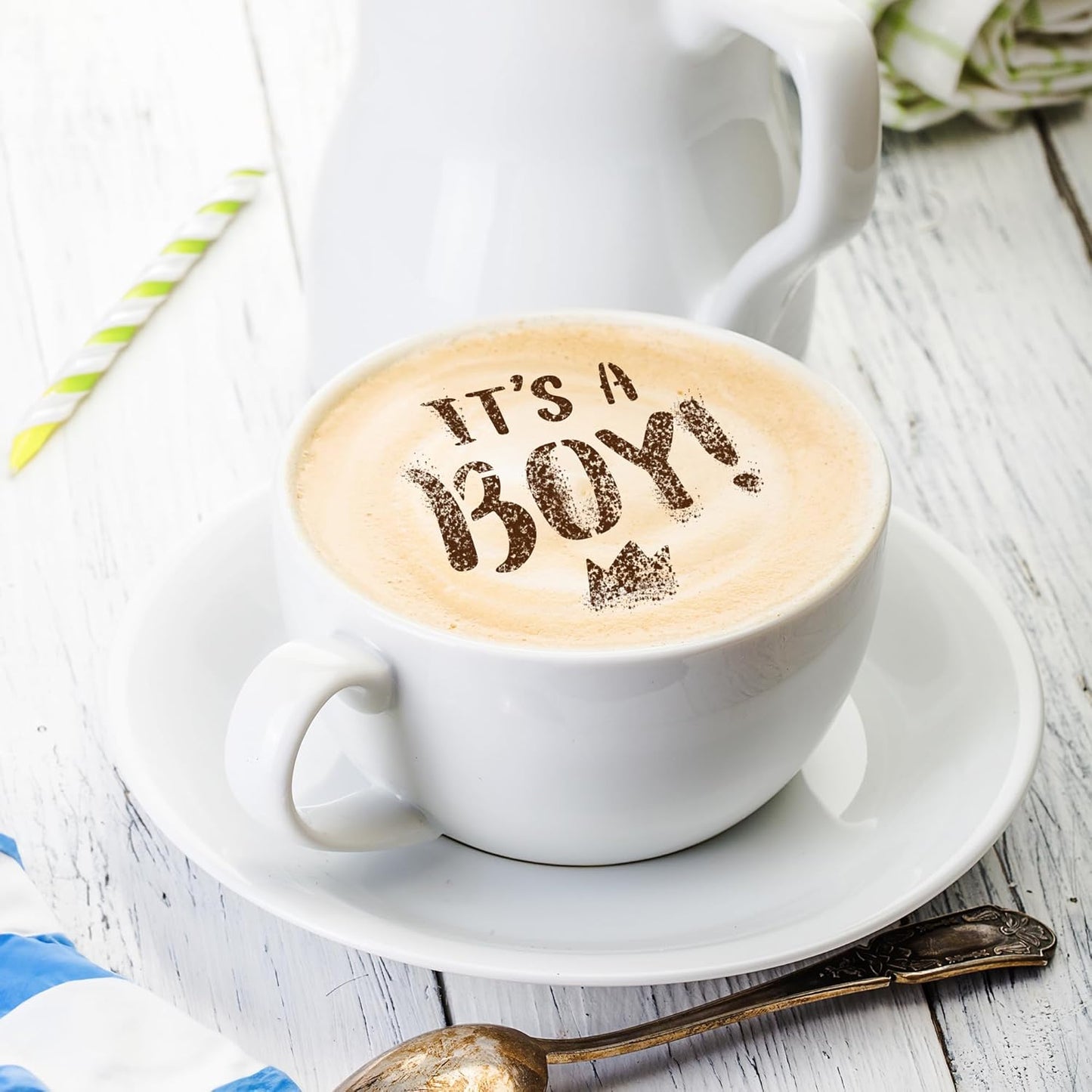 NAKLEO Coffee Stencils and Cookies Decoration 14Pcs 2.8”x2.8” and 4.3”x4.3”, Reusable Plastic Baking Templates, Baby Shower Newborn, Barista DIY Art Craft, Capuccino Latte Chocolate Cake Biscuit