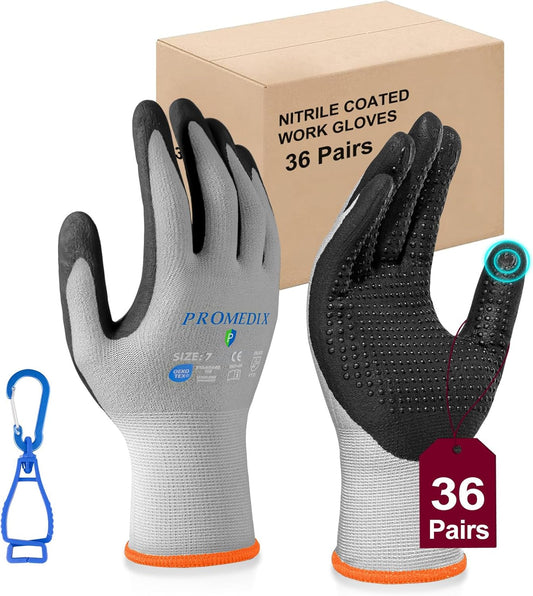 PROMEDIX P Nitrile Coated Work Gloves,MicroFoam Safety Work Gloves Men,Seamless Knit Nylon&spandex Gloves with Grip