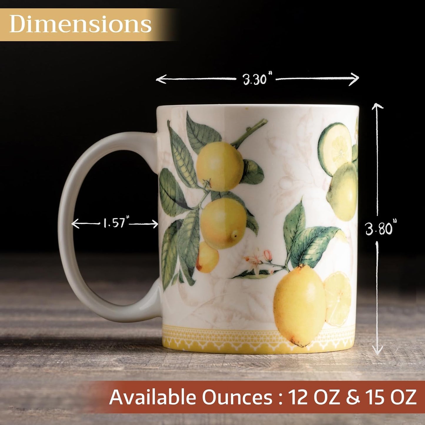 Maison d' Hermine Coffee Mug with Handles Fine Bone China Mugs Pack of One Tea Cups for Hot Beverages Cappuccino Latte Home Restaurant Office Perfect for Gift (Limoncello - Verna, 15 Ounce)