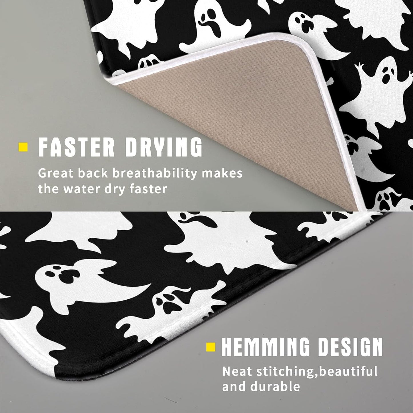 Halloween Bat Ghosts Dish Drying Mat for Kitchen Counter,Halloween Spooky Ghost Black and White Drying Mat 16 x 18 Inch Microfiber Dish Drying Pad Dish Rack Pad Drainer Mat for Coffee Bar