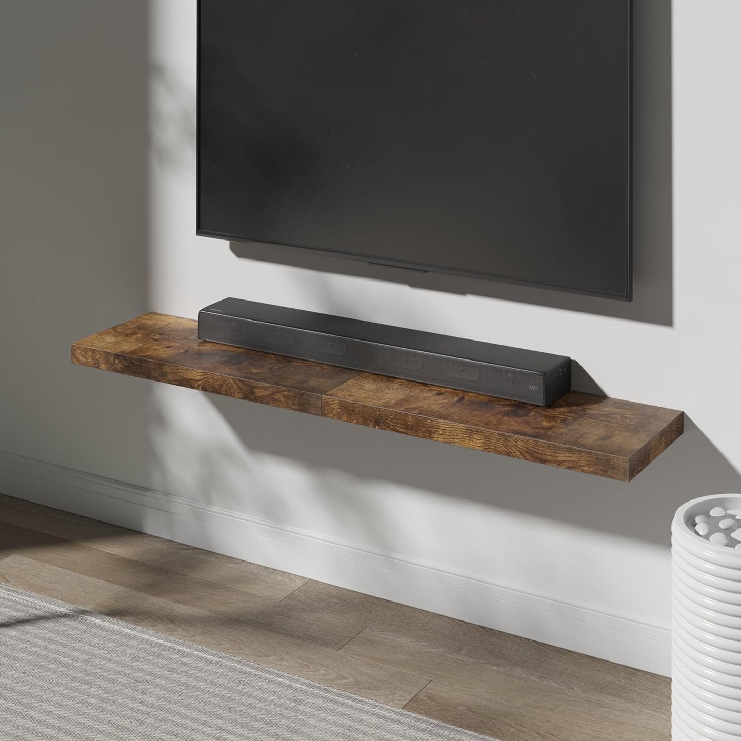 Floating Shelf, Set of 2 Wall Shelf, 36 in W x 12.75 in D x 2 in H Wooden Floating Wall Shelf with Invisible Brackets for Living Room/Bedroom/Bathroom/Kitchen Storage and Decor, Rustic Brown