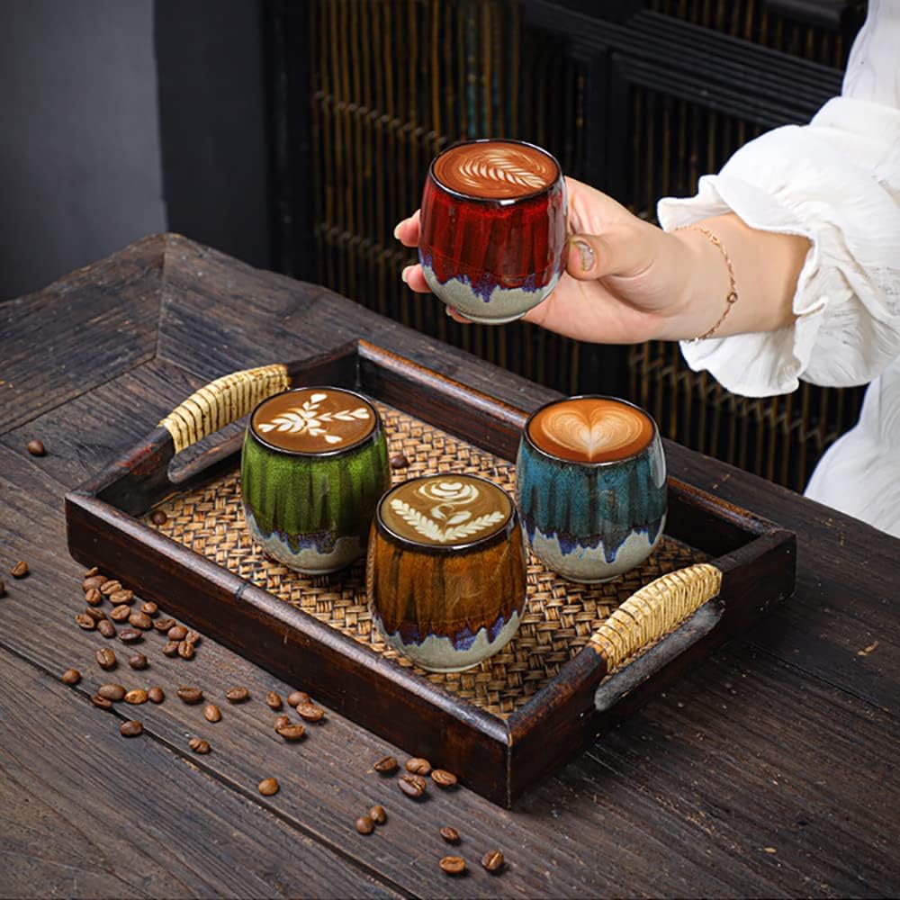 Ceramic Kiln-Change Espresso Cups Small Espresso Coffee Cups Set of 2 Spirits Cups Tasting Cups Ceramic Mate Cup 3Oz (Red)