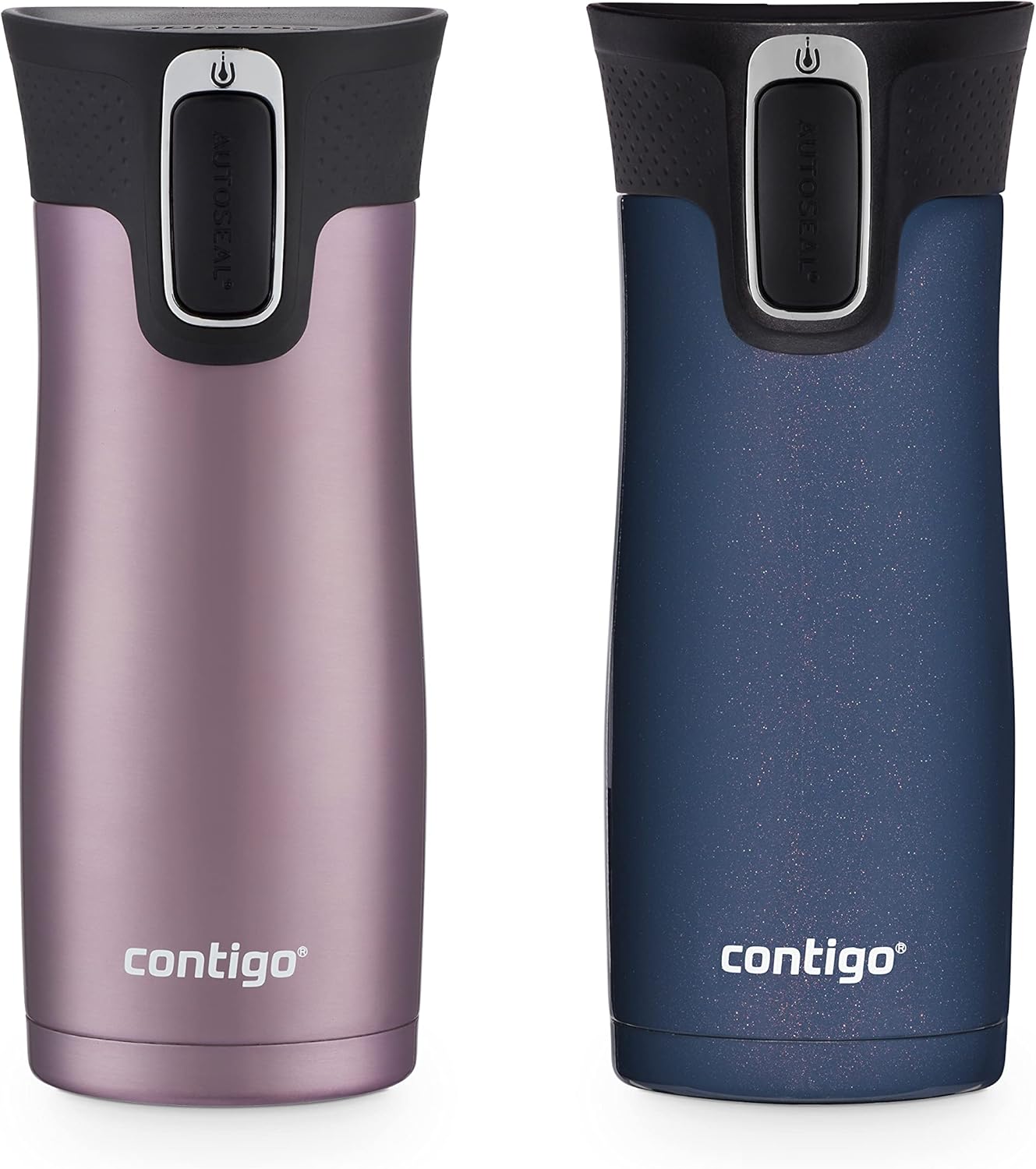Contigo West Loop Stainless Steel Vacuum-Insulated Travel Mug with Spill-Proof Lid, Vervain; Midnight Berry, 16 Ounces, 2-Pack