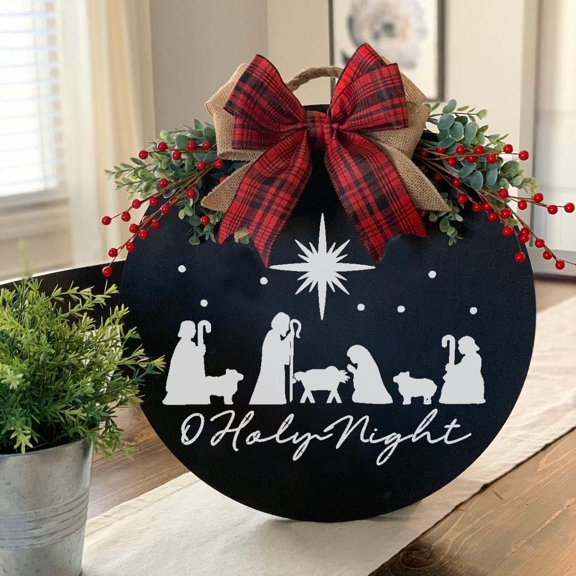 Christmas Stencils 12” Christmas Stencil for Wood Round Xmas Stencil for Painting Holiday Stencils Merry Christmas Holy Night Drawing Templates for Door Hanger Porch Wreath Home Decor