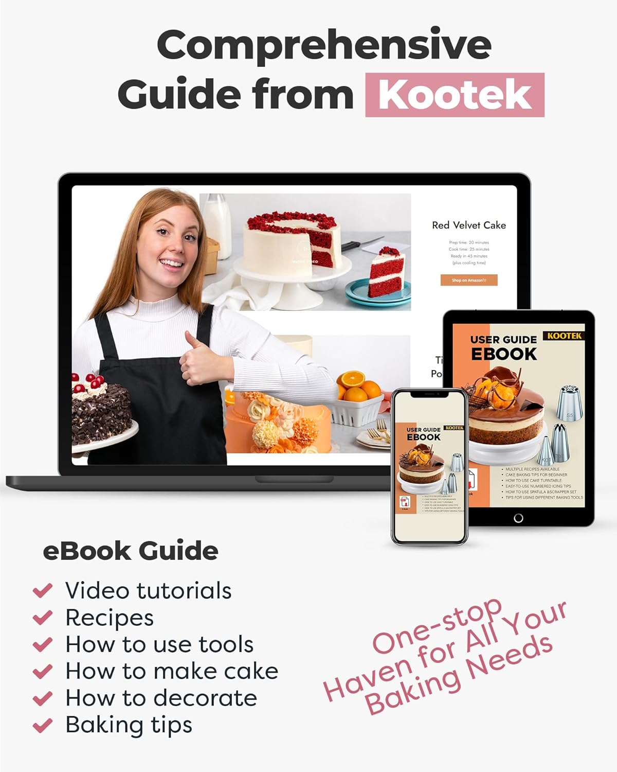 Kootek Cake Decorating Kit Baking Supplies Cake Turntable with 2 Frosting Straight Angled Spatula 3 Icing Smoother Scrapers Baking Accessories Tools for Beginners and Pros, Pink