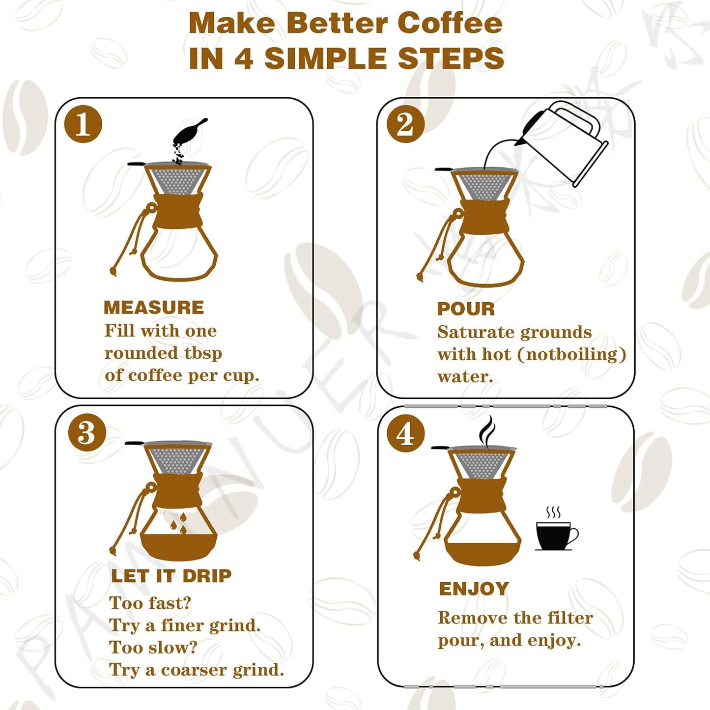 Pour Over Coffee Maker with Reusable Stainless Steel Drip Filter, Lead-Free Borosilicate Glass Coffee Carafe with Modern Wooden Collar for 1-2Cup, Diamond Clear (400ml/13.5oz)