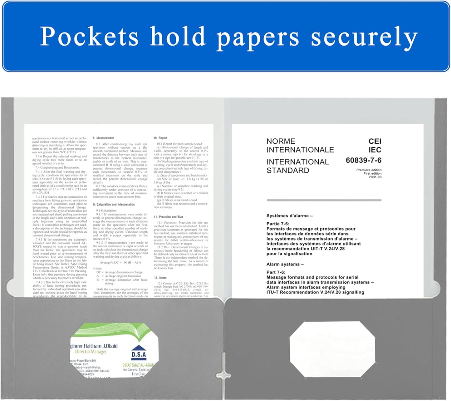 Zzrywuty File Folders with Pockets Letter Size, 50-Pack Paper Folders with Card Slot, Two Pocket Folders for School Students, Businessmen, Home and Office Workers (Grey)