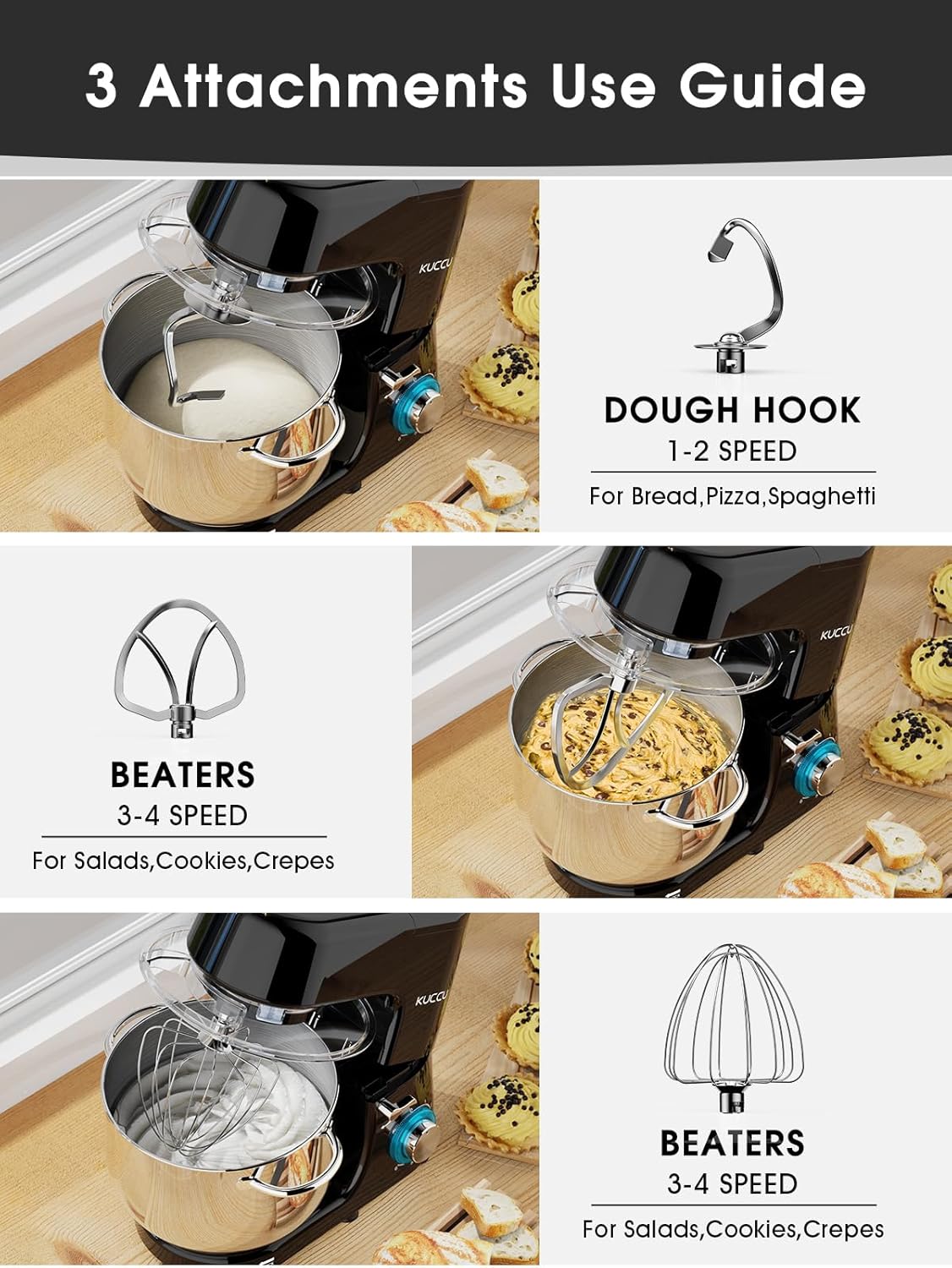 Stand Mixer, 9.5 Qt 660W, 6-Speed Tilt-Head Food Dough Mixer, Electric Kitchen Mixer with Dough Hook, Flat Beater & Wire Whisk, Mixing Bowl (9.5-QT, Black)